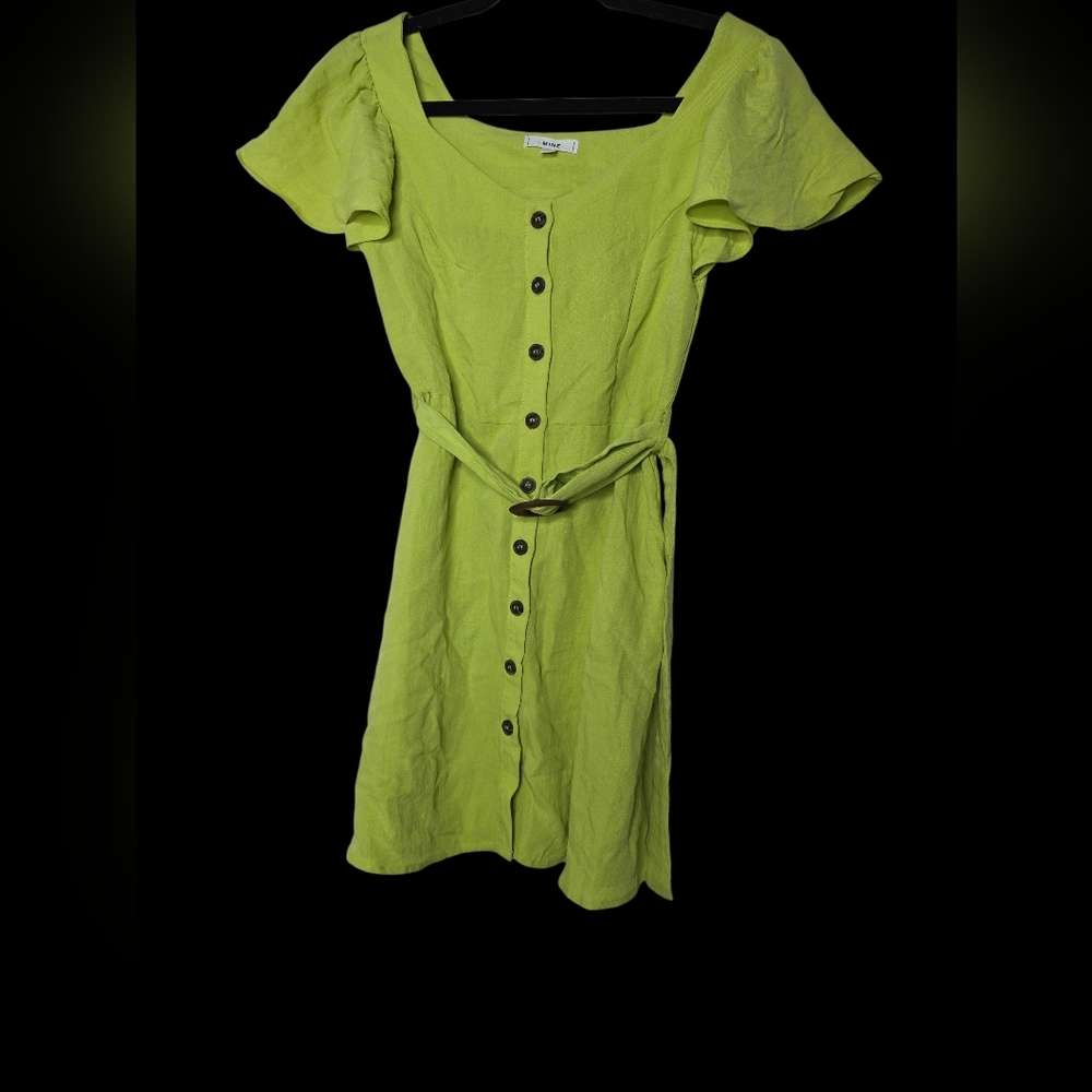 Small Mine Lime Green Ruffle Sleeve Mini Dress